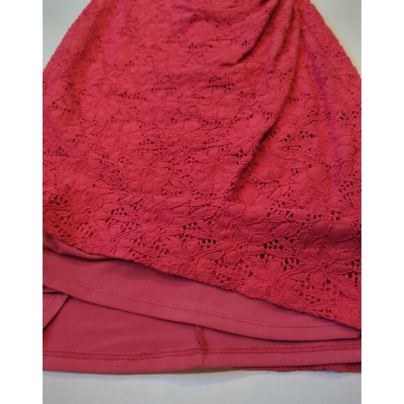 LAUREN RALPH LAUREN Pink VNeck Ruched Sheath Dress Lace Overlay women's size 6 - Picture 4 of 7